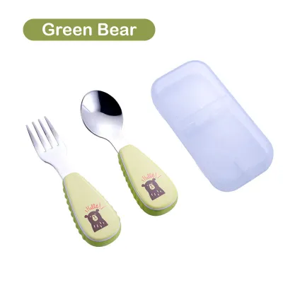 【BPA FREE】Kids spoon and fork set. 304 Stainless steel baby cutlery in box. Utensils. . HEYBABE.