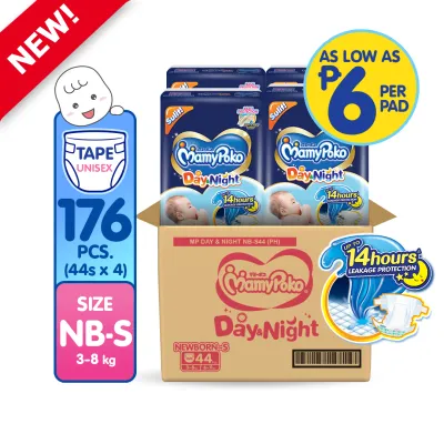 [MEGA BOX] MAMYPOKO Day & Night Baby Disposable Tape Diaper Unisex Newborn - Small