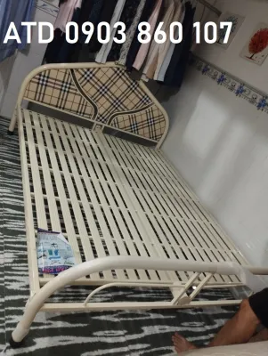 Giường sắt đơn 1m4x2m màu kem cho gia đình 2-3 người giá rẻ đồng nai hcm