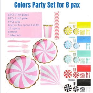Party ware set disposable paper plate birthday table ware cups 8 pax