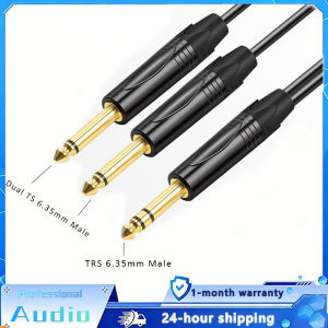 Gold-Plated Anti-Interference TRS 6.35mm Male to Dual TS 6.35mm Male Audio Cable for Stage Studio