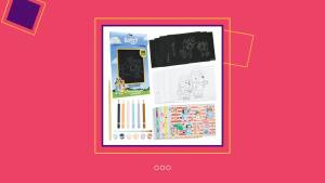 Bluey 4-in-1 Art Kit for Kids with Coloring Pages Scratch Art Watercolors Stickers & Pencil Fun DIY Craft Supplies Set Gifts for Kids (Multi 4-in-1 Set)