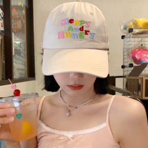 CURIO12 Summer Letter Baseball Hat Cotton Adjustable Sunshade Cap Korean Travel Embroidered Baseball Cap Female