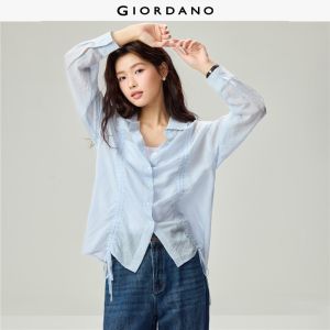 Giordano Women Semi-sheer shirring long sleeve loose shirt Free Shipping 18346008