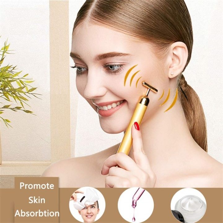 Mofajiang 24k Gold Face Lift Bar Roller Slimming Massager Facial Stick T Shaped Lifting Tool 