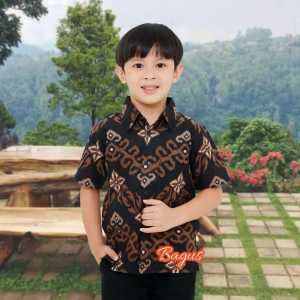 Kemeja Batik Pria Lengan Panjang Dan Pendek Couple Batik Ayah Anak Motif Zigzag Hitam