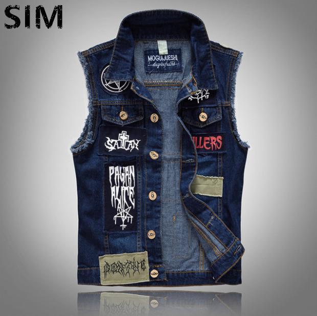 Mens denim sleeveless jacket best sale