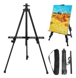 Sturdy Aluminum Thick Aluminum Mini Easel Stand Folding Telescopic Display /Painting Display Stand with Pouch Canvases