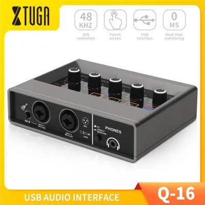 Q-16 Professional Audio Interface USB Recording Sound Card with 16 bit/48 kHz Audio Resolution Built-in Monitor Jack DSP Effect 48V Power Use For Studio Recording K Song Record