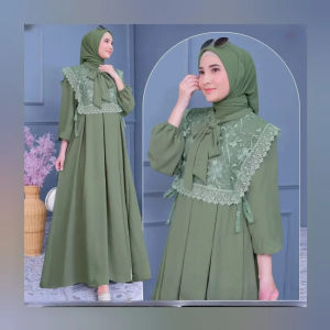 Queen Dress Baju Gamis Pesta Kondangan Wanita Dewasa Model Crinkle Brokat Mewah Lebaran Terbaru 2025