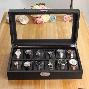 BABEDUO Mengran Carbon Fiber Watch Box Wooden Watch Storage Box Counter Display Watch Box Jewelry Box Desktop Decoration
