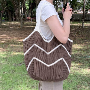 BG43 กระเป๋าสะพายข้าง 2หูหิ้ว แต่งลายทูโทน กระเป๋าไหมพรม กระเป๋าถักโครเชต์ แบบใหม่ เรียบง่าย สุดน่ารักแนวเกาหลี