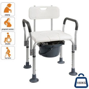 Bedside Commode Chair Folding Commode Chair with Bucket Height Adjustable Shower Chair Toilet Safety Frame for Elderly Disabled and Pregnant