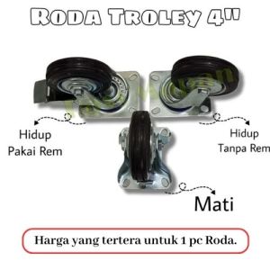 Roda Troley Troli Gerobak Rombong Hidup Mati 4" inch