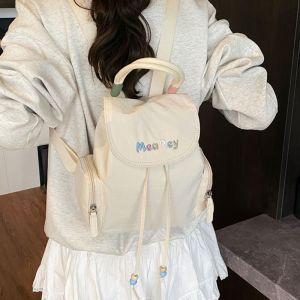 GUTUN สีพื้น กระเป๋าเป้แบบมีเชือก งานปักตัวอักษร ไนลอน กระเป๋าสะพายไหล่ ของขวัญ กระเป๋าเดินทาง กระเป๋านักเรียน กลางแจ้ง