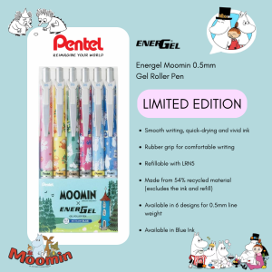 PENTEL Energel Moomin Gel Roller Pen LIMITED EDITION Blue Ink 0.5mm (6pcs set)
