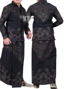 Setelan Koko+Sarung Pria Lengan Panjang Lapis Furing Motif Ngamarta Bahan Katun Halus Premium