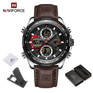 Naviforce Brand Watches For Men Fashion Sport Mens LED Digital Quartz WristWatch Luxury Leather Waterproof Military Clock NF9197