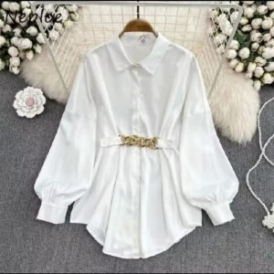 Safaraz Kemeja Wanita Polos Motif Rantai Lengan Balon Korean Style MELDA Oversize Jumbo M L XL XXL