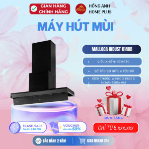 Máy hút mùi đảo Malloca Indust K140B kính thép sơn tĩnh điện gắn trần điều khiển remote 4 tốc độ