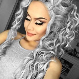 OMQAIO Synthetic Ash Blonde Curly Wig Fluffy Hairstyle Corn Perm Wave Ombre Wig Heat Resistant Fiber Dark Roots Long Curly Hair Wigs for Women