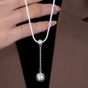 s925 Silver Ball High-End Necklace for Women Vintage Style Light Luxury Double Layer Pendant ins French Style Niche Geometric Collarbone Chain