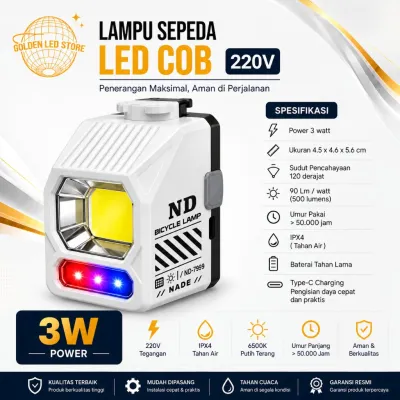 GLS - Lampu Sepeda LED COB ND-7999 3W 500 Lumens Rechargeable Type-C IPX4 Lampu SOS
