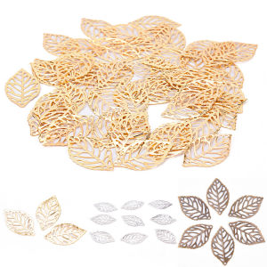 Hmeme 50pcs Charm Filigree กลวงใบจี้ DIY เครื่องประดับทำให้ใบโลหะ