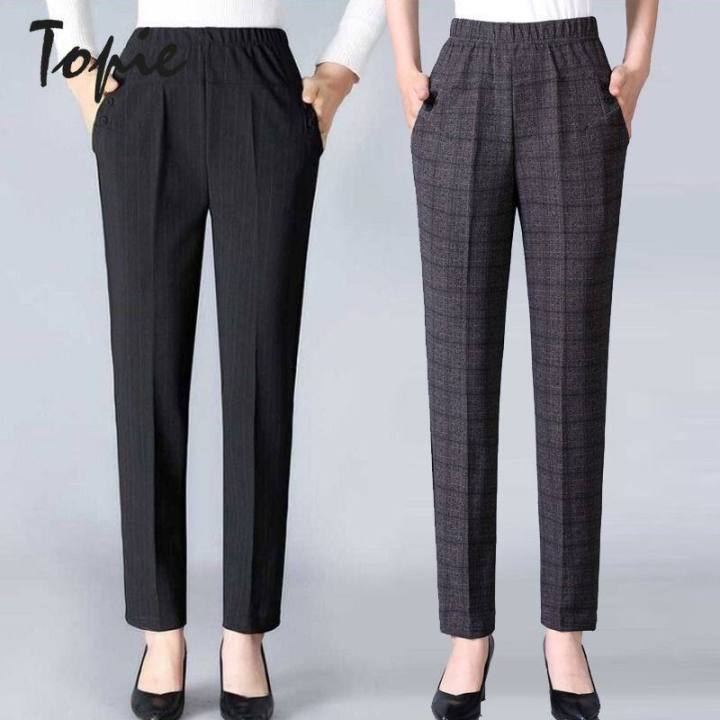 Topie seluar slack perempuan 2024 New Women Pants Summer Plaid solid ...