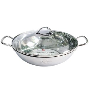 Chảo lẩu xào sâu lòng 3 đáy inox 430 Fivestar bếp từ nắp kính ( 32cm ) tặng 1 vá canh dùng được mọi bếp - Shop Bếp Xinh