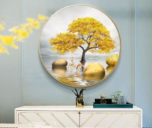 Tranh tròn 3D tráng gương pha lê hiện đại ấn tượngnhận làm theo mẫu yêu cầu