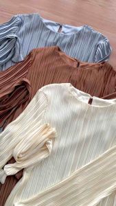 LEONNA Jas-Min Dress Polyester Wanita Muslimah Plisket Polos Korean Style