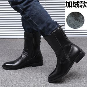 YUAAE Men Leather Boots Autumn Winter Shoes Male High Top Boots Zipper Thick Sole Non-slip Motorcycle Footwear