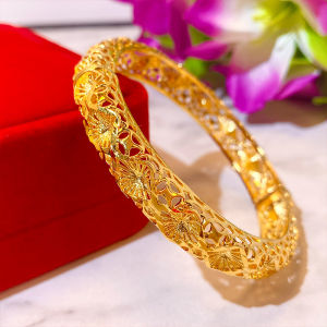 Kemstone Fashion 24K Saudi Gold Plated Hollow Out Bangle Bracelet Wedding Jewelry Gift for Women