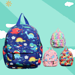 JIVIVIL กระเป๋าเป้สะพายหลังสำหรับเด็กกระเป๋าสะพายหลังลายการ์ตูนไดโนเสาร์น่ารักสีรุ้งสำหรับเด็กผู้ชาย3-6ปี