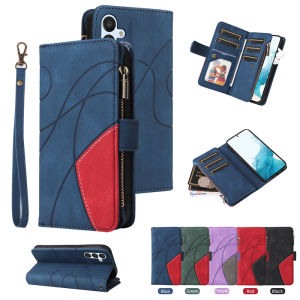 Zipper Casing For Samsung Galaxy A24 4G A54 5G A34 5G A14 5G A04S A04e M04 F04 A04 A14 4G Luxury 9 Card Slots Splice Wallet Pu Leather Flip Stand Cover Case
