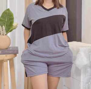 VNECK SLANT STRIPE TERNO SHORT