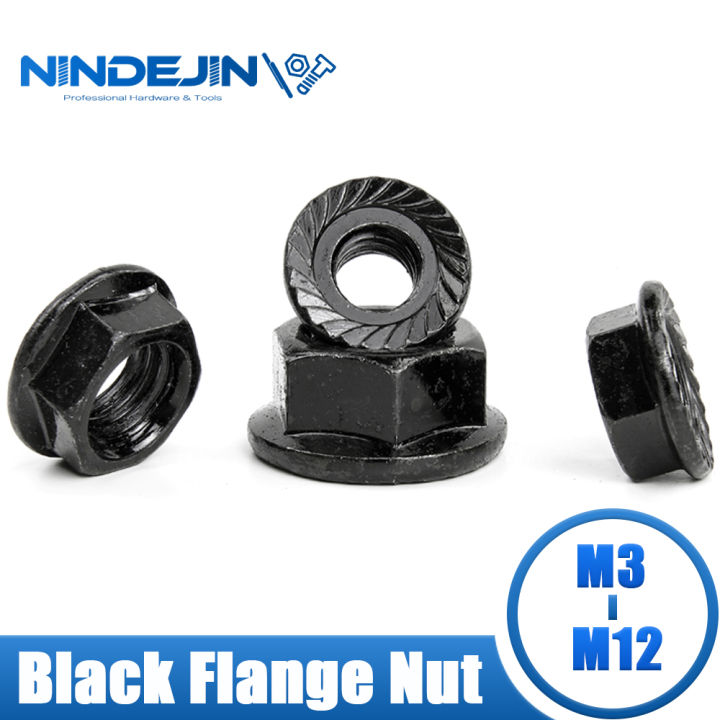NINDEJIN Black Flange Nut 555pcs Carbon Steel Metric Hexagon Nut M3 M4