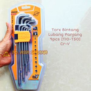 Kunci L Bintang 9pcs Set Panjang T10-T50 INGCO HHK13092 Star Torx Key