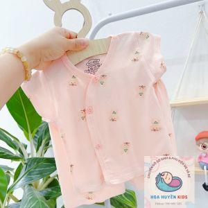 Bộ quần áo ngắn tay bé trai bé gái sơ sinh Chất vải thun Lạnh cao cấp mềm mịn cài cúc lệch cho bé 0-9kg