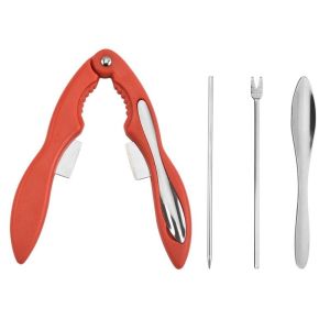 LINSBAYWU 4Pcs Stainless Steel Crab Leg Forks Pick Sets Plastic Efficient Lobster Shellers Sturdy Labor-saving Crab Cracker Kitchen Accessories