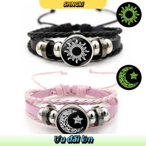 SHNGki 2pcs sáng vài Vòng đeo tay mặt trời mặt trăng có thể điều chỉnh màu đen bện Vòng đeo tay Tình Bạn thời trang đồ trang sức lãng mạn quà tặng sinh nhật