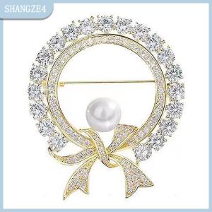 【SHANGZE4】 Vòng trắng pha lê ngọc trai dễ thương Bowknot trâm cài cho phụ nữ thời trang sáng tạo sang trọng hợp kim chống chói ve áo quần áo cố định pins