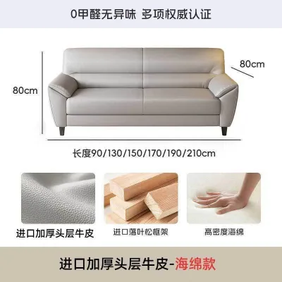 [ SG ] ⚡ Genuine Leather Sofa Simple Small Apartment Double Three-Seater Office Cowhide Leather Sofa