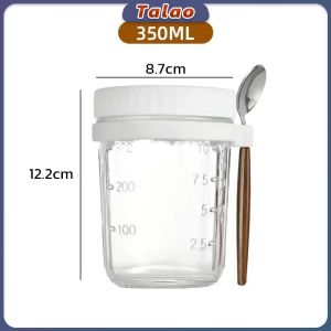 350ml Overnight Oats Glass Jar Oatmeal Cup With Lid Spoon Airtight Sealed Container Portable Breakfast Cups