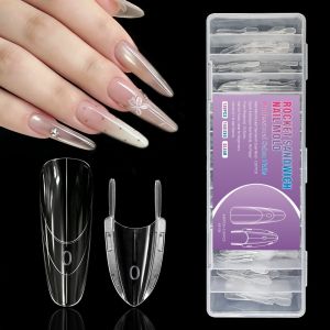 MECOME 120pcs Rocket Shape Sandwich Dual Nail Form Clear Full Cover Nail Form Mold DIY Nail Art Dual Nail Molds for Nail Extension