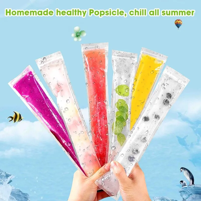 200x Summer Disposable Ice Popsicle Bags for DIY Ice Cream Pops Fruit Juice  Smoothies Yogurt Mold Bag with Zipper Seal Packaging Bags