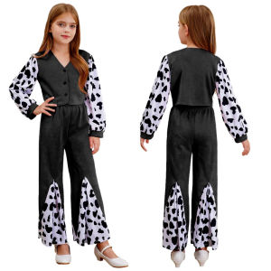 Kanak-kanak Halloween barat koboi Cowgirl Cosplay kostum Long Sleeve tanaman atas dengan seluar bawah Bell untuk parti tema R berdandan