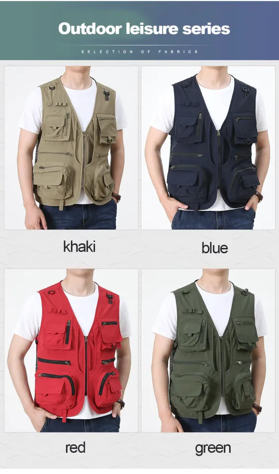 JEEP SPIRIT Men's Vest Jacket Multi-pocket Photographer Mesh Outdoor  Tactical Outfit for Fishing