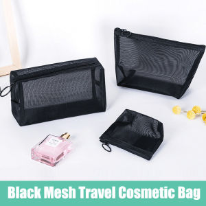 Ins Black Transparent Mesh Cosmetic Bag Multifunctional Travel Wash Bag Portable Zipper Storage Bag